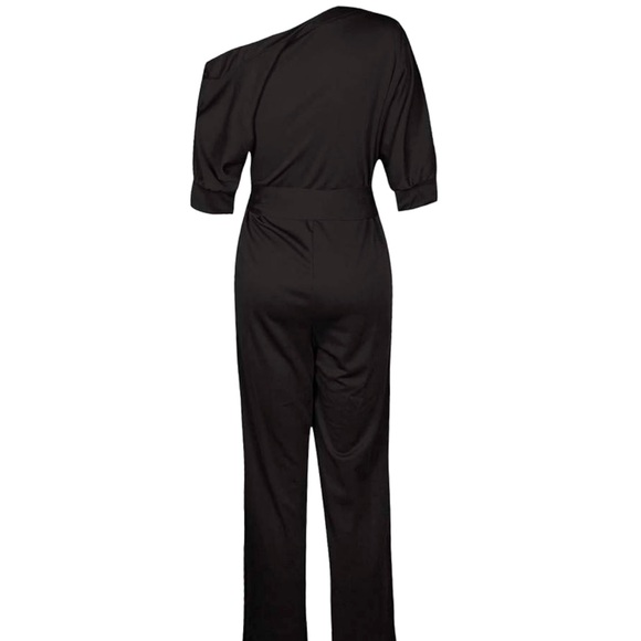 🎉New One Shoulder Jumpsuit: Sexy Loose Fit High Waisted Romper with Pocket. - Picture 3 of 7